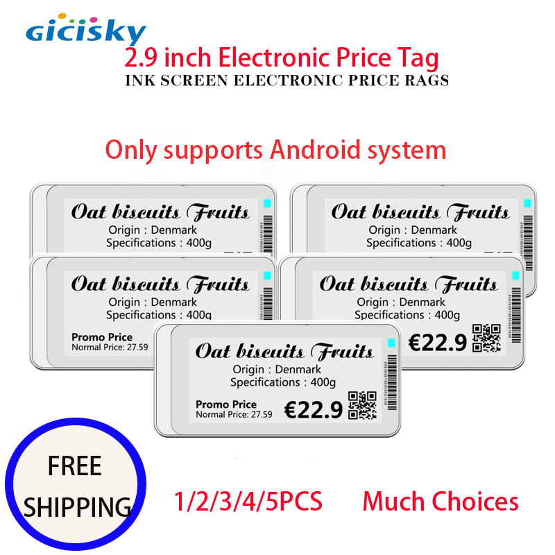 방수 5pcs 블랙 2.9 인치 Gicisky Epaper Eink 디스플레이 화면 전자 잉크 가격 디스플레이 카드 한 키 새로 고침 정보